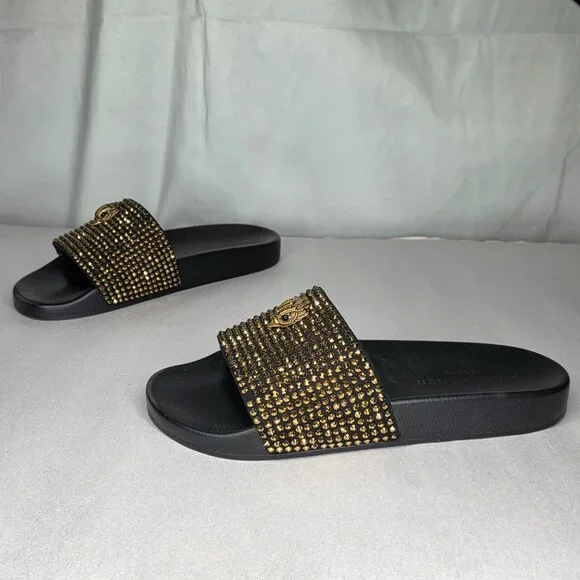 Kurt Geiger Women's Meena Eagle Gold Studded Slides Sandals - Picture 2 of 7